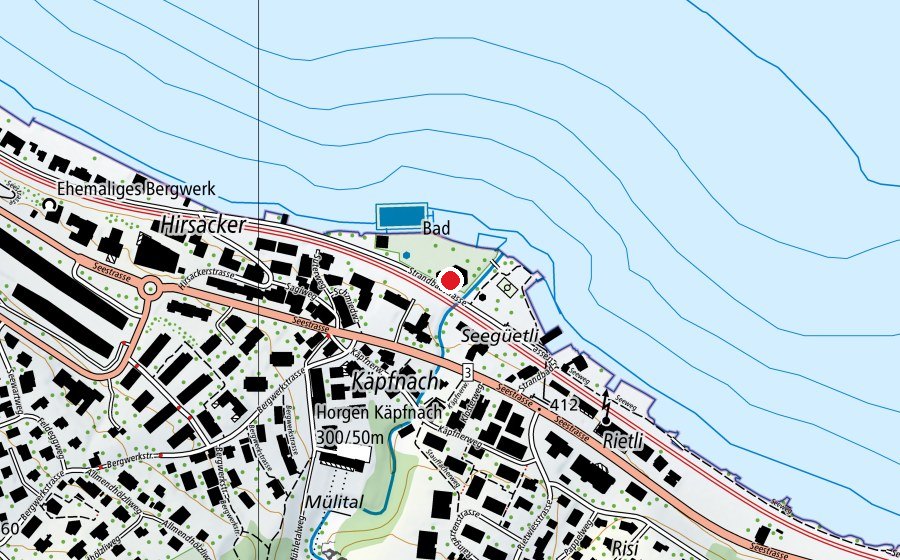 Mappa con la posizione di Strand und Sportbad Käpfnach (Centro sportivo)