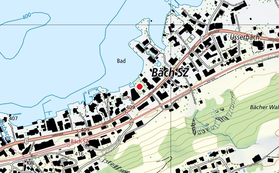 Carte indiquant l’emplacement de Strandbad Bäch (Centre sportif)
