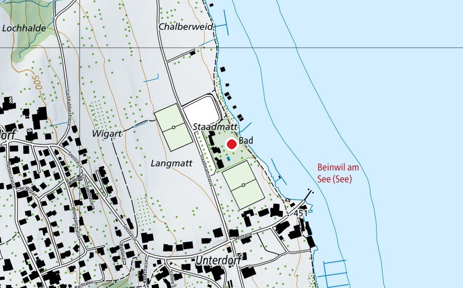 Map showing the location of Strandbad Beinwil am See (Sports centre)