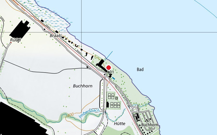 Map showing the location of Strandbad Buchhorn Arbon (Sports centre)