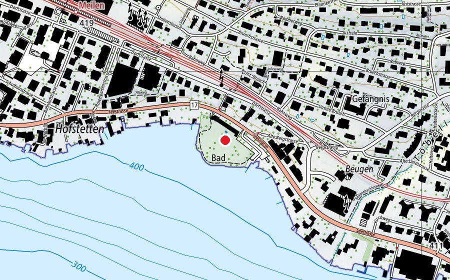 Map showing the location of Strandbad Dorfmeilen (Sports centre)