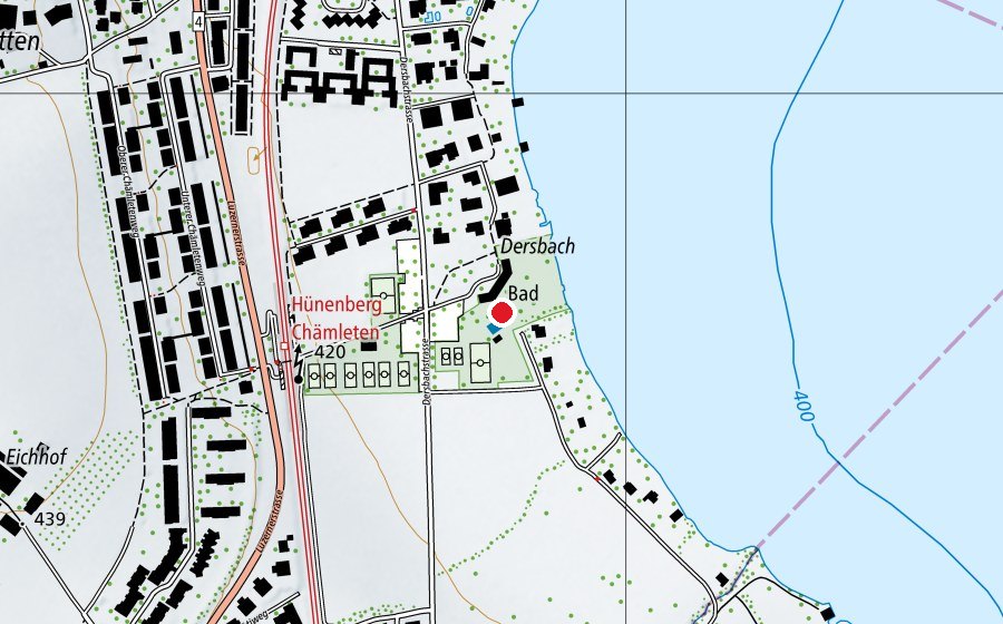 Karte mit dem Standort von Strandbad Hünenberg (Sportanlage)