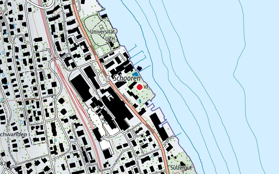 Carte indiquant l’emplacement de Strandbad Kilchberg (Centre sportif)