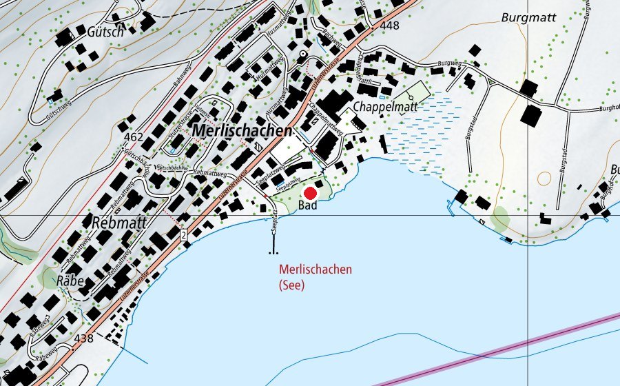 Carte indiquant l’emplacement de Strandbad Merlischachen (Centre sportif)