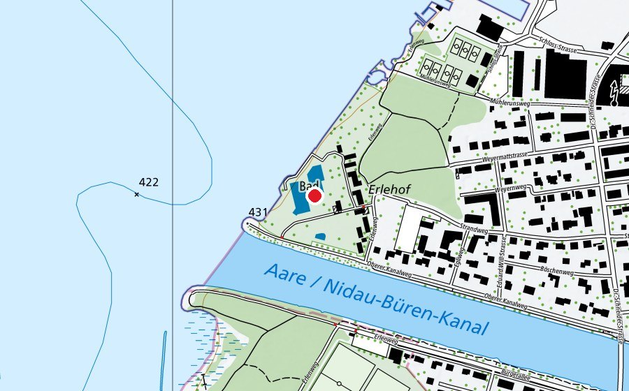 Map showing the location of Strandbad Nidau (Sports centre)