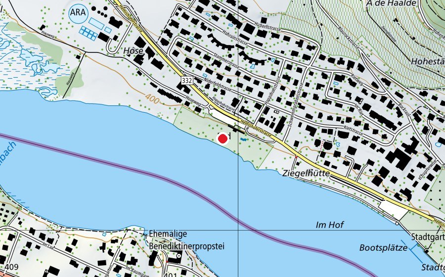 Carte indiquant l’emplacement de Strandbad Niderfeld (Centre sportif)