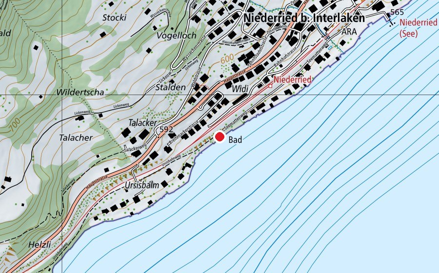 Map showing the location of Strandbad Niederried (Sports centre)