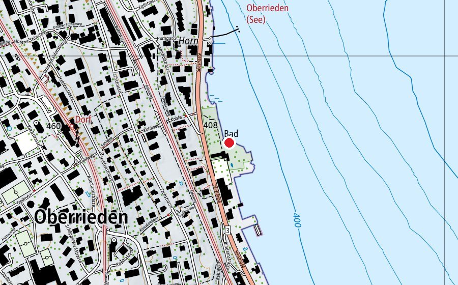 Karte mit dem Standort von Strandbad Oberrieden (Sportanlage)