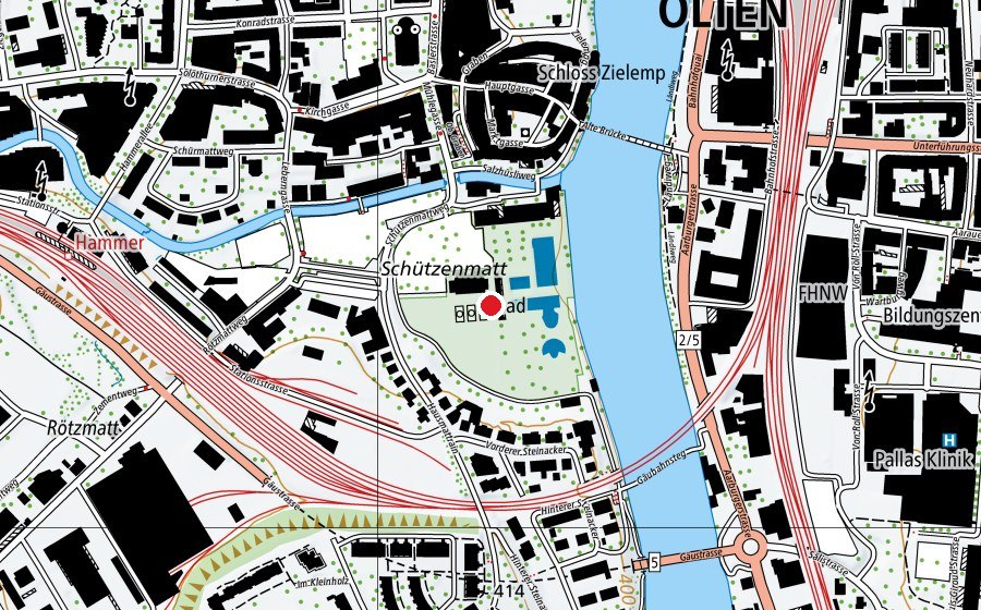 Karte mit dem Standort von Strandbad Olten (Sportanlage)