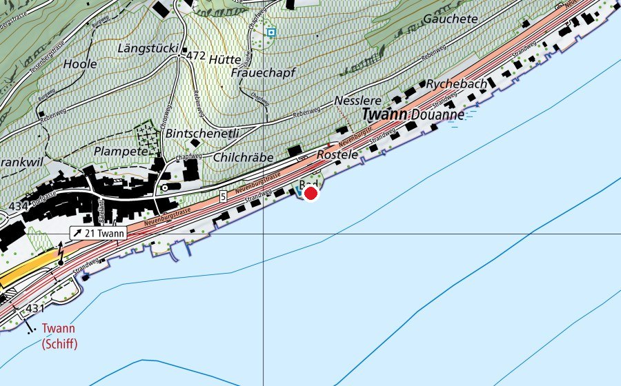 Map showing the location of Strandbad Rostele (Sports centre)