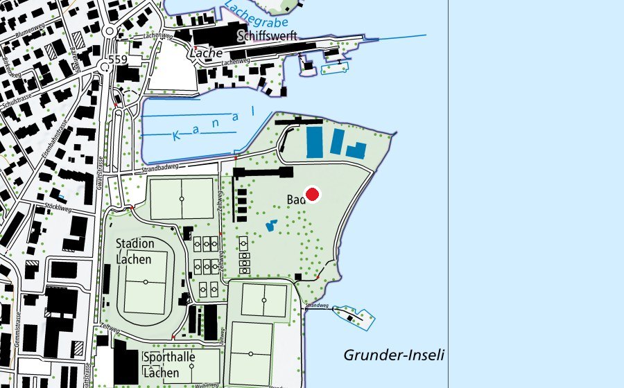 Carte indiquant l’emplacement de Strandbad Thun (Centre sportif)