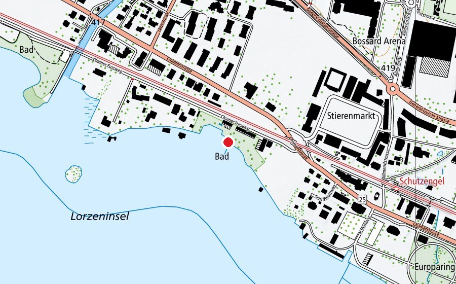 Mappa con la posizione di Strandbad Zug (Centro sportivo)