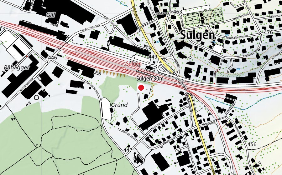 Mappa con la posizione di Sulgen 30 m (Centro sportivo)