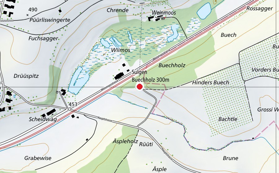 Karte mit dem Standort von Sulgen Buechholz 300 m (Sportanlage)