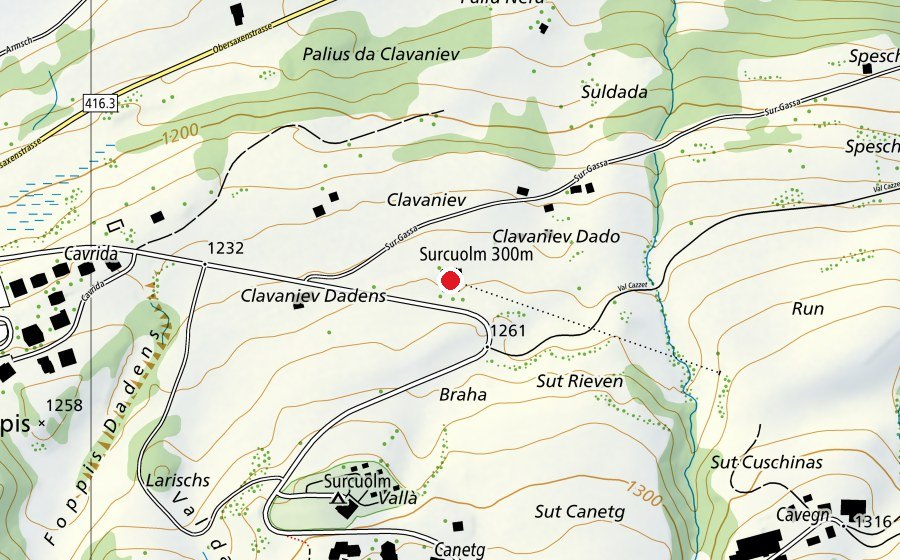 Carte indiquant l’emplacement de Surcuolm 300 m (Centre sportif)