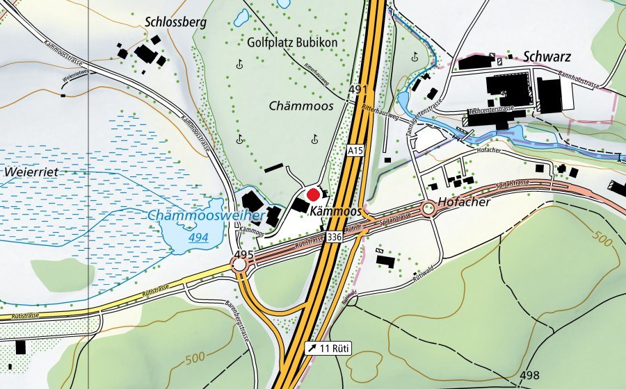 Map showing the location of Swiss Golf Bubikon (Sports centre)