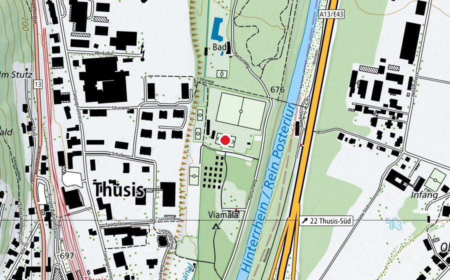 Carte indiquant l’emplacement de TC Thusis (Centre sportif)