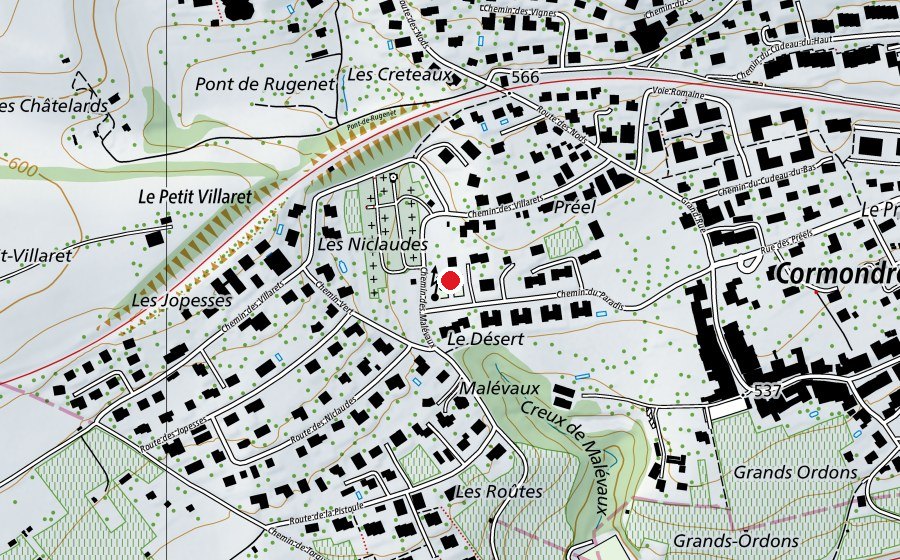 Map showing the location of Tennis Club Corcelles-Cormondrèche (Sports centre)
