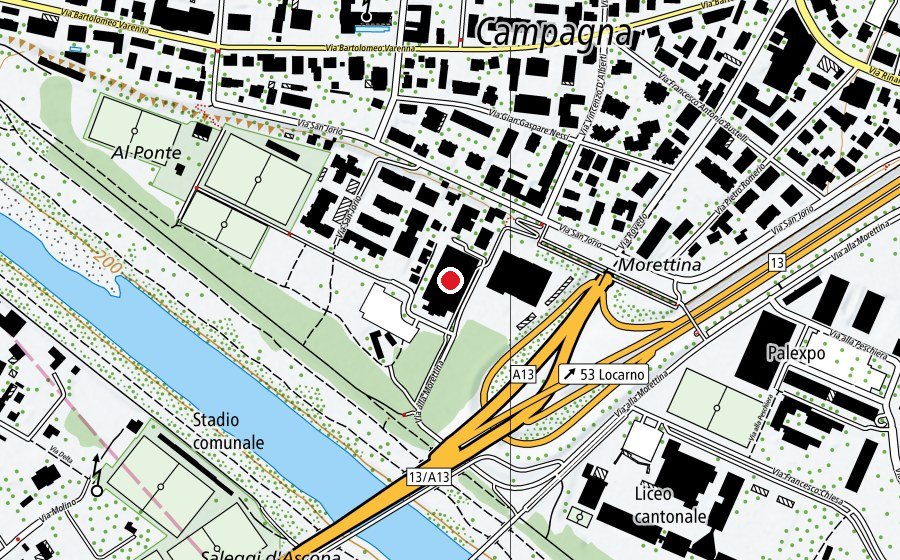 Karte mit dem Standort von Tennis Club Locarno (campi invernali) (Sportanlage)