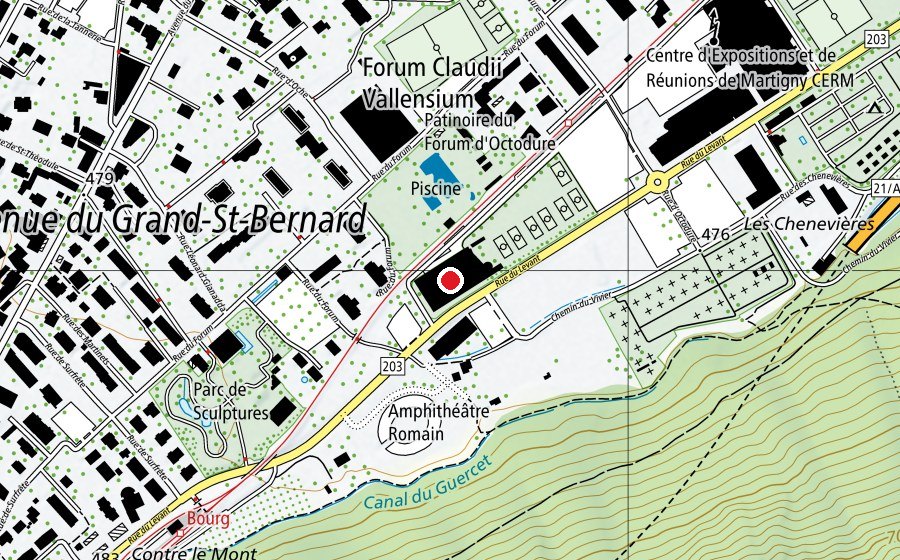 Karte mit dem Standort von Tennis-Club Martigny (Sportanlage)