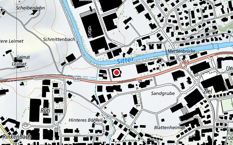 Map showing the location of Tennis- und Squashhalle (Sports centre)