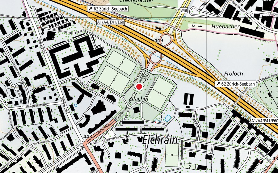 Karte mit dem Standort von Tennisanlage Eichrain (Sportanlage)