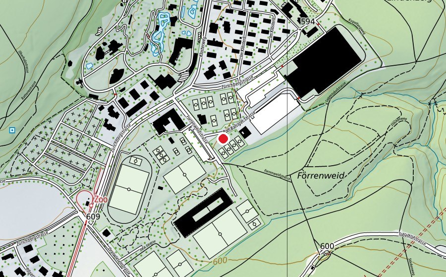 Map showing the location of Tennisanlage Fluntern (Sports centre)
