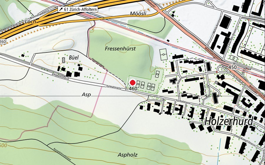 Mappa con la posizione di Tennisanlage Furttalstrasse (Centro sportivo)