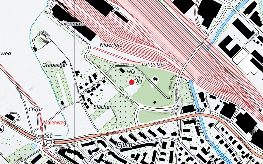 Map showing the location of Tennisanlage Langacker (Sports centre)