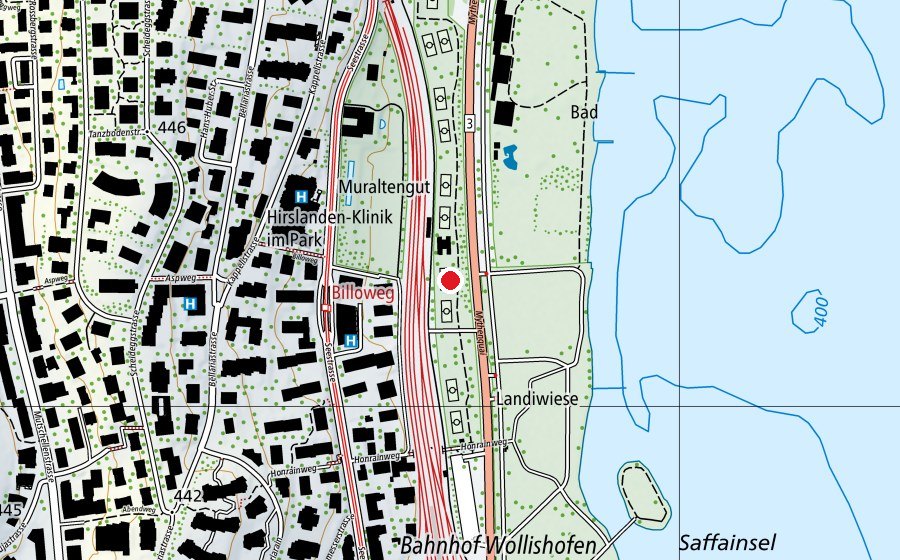 Map showing the location of Tennisanlage Mythenquai (Sports centre)