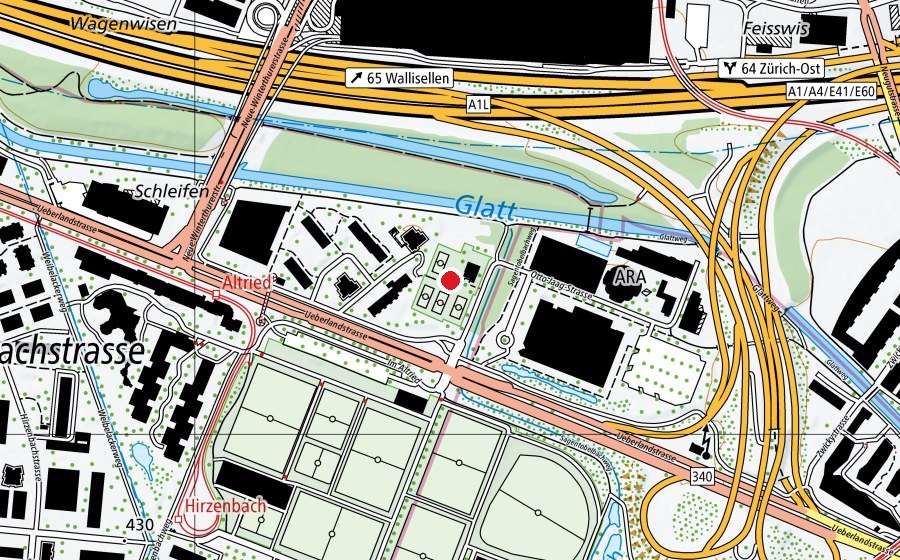 Map showing the location of Tennisanlage Ueberlandstrasse (Sports centre)