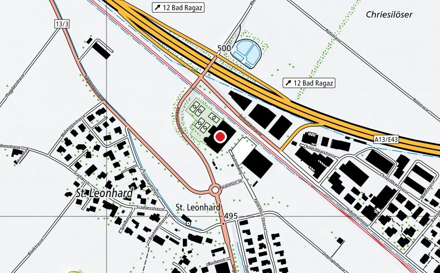 Carte indiquant l’emplacement de Tenniscenter (Centre sportif)
