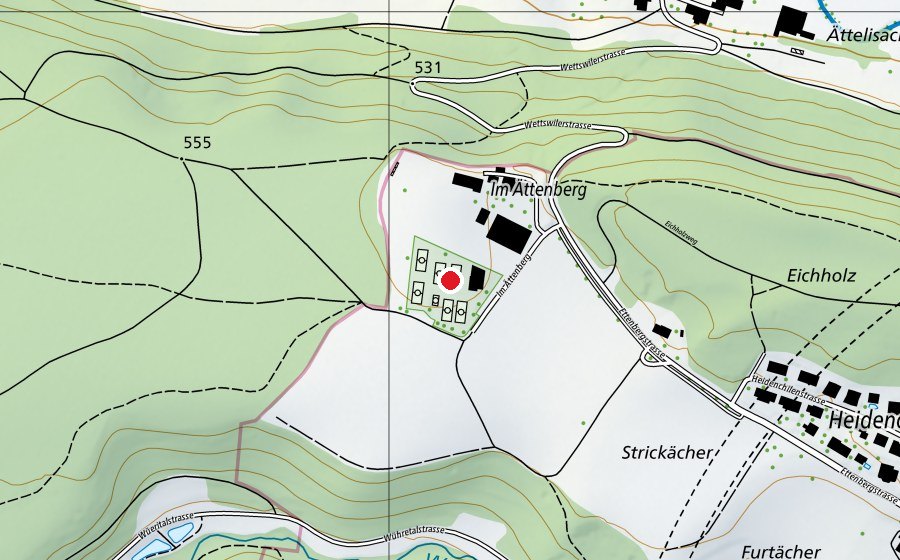Map showing the location of Tennisclub Wettswil (Sports centre)