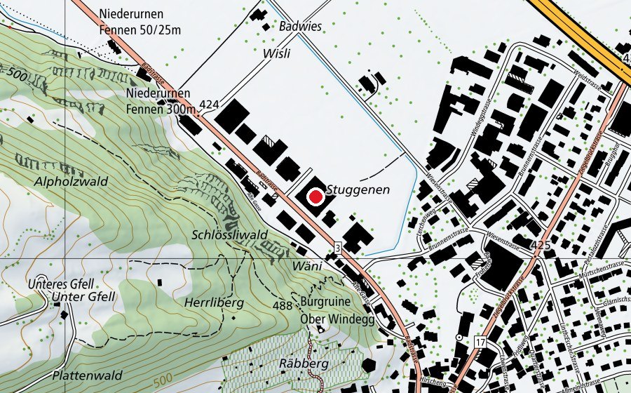 Map showing the location of Tennishalle Bad (Sports centre)