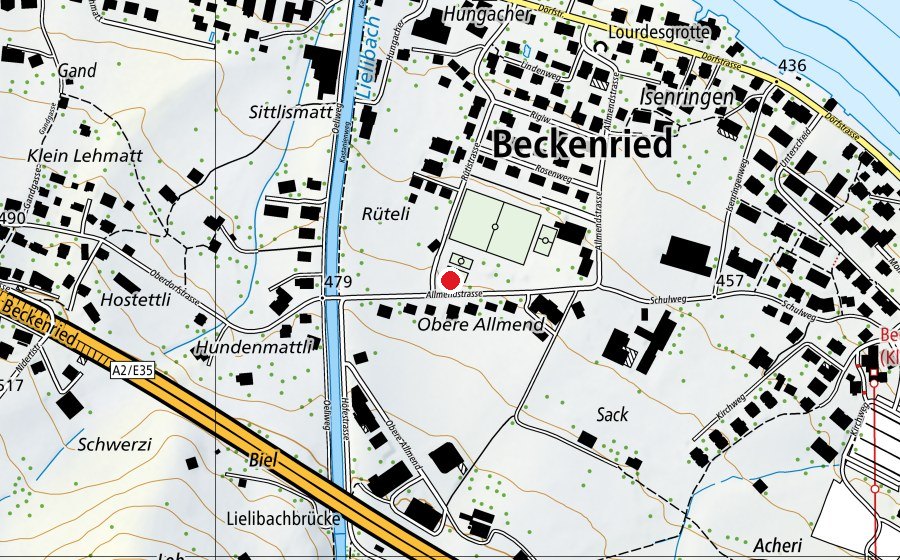 Carte indiquant l’emplacement de Tennisplatz (Centre sportif)