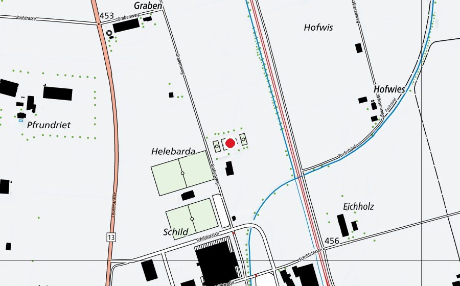 Karte mit dem Standort von Tennisplatz Schild (Sportanlage)