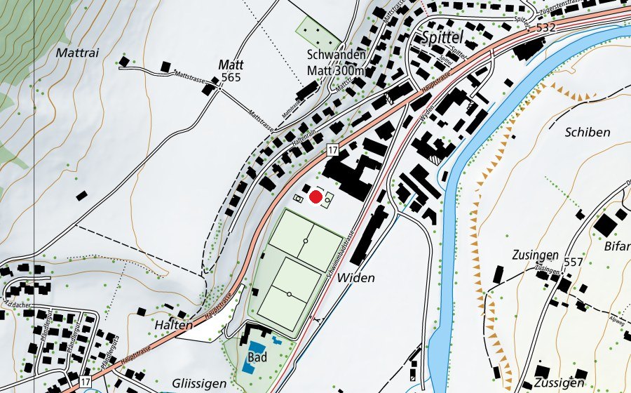 Mappa con la posizione di Tennisplatz Schwanden (Centro sportivo)