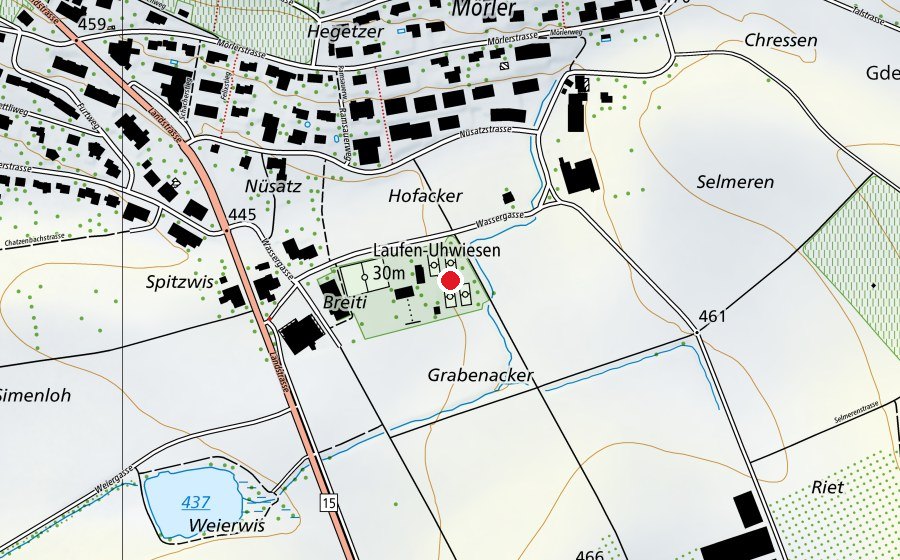 Mappa con la posizione di Tennisplatz Uhwiesen (Centro sportivo)