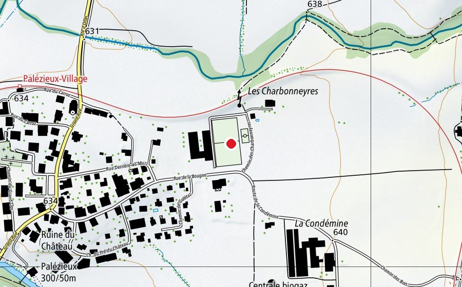Mappa con la posizione di Terrain de sport du collège de Palézieux (Centro sportivo)