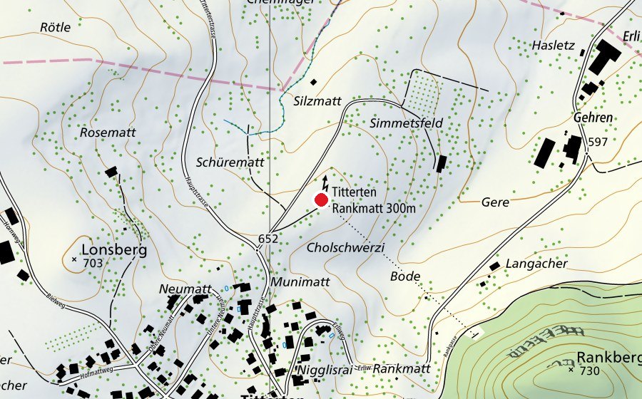 Map showing the location of Titterten Rankmatt 300 m (Sports centre)