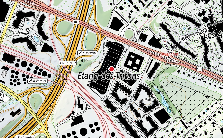 Map showing the location of TOTEM Escalade Vernier Le Môll (Sports centre)