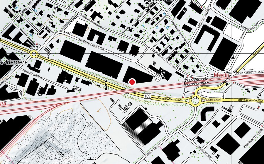 Map showing the location of Totem Meyrin (Sports centre)