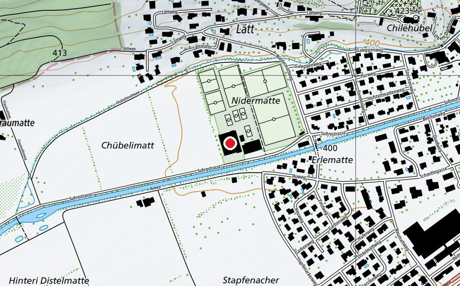Karte mit dem Standort von Trainingshalle Hofstattmatte (Sportanlage)