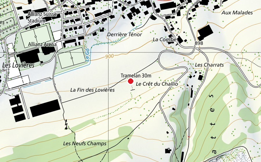 Carte indiquant l’emplacement de Tramelan 30 m (Centre sportif)