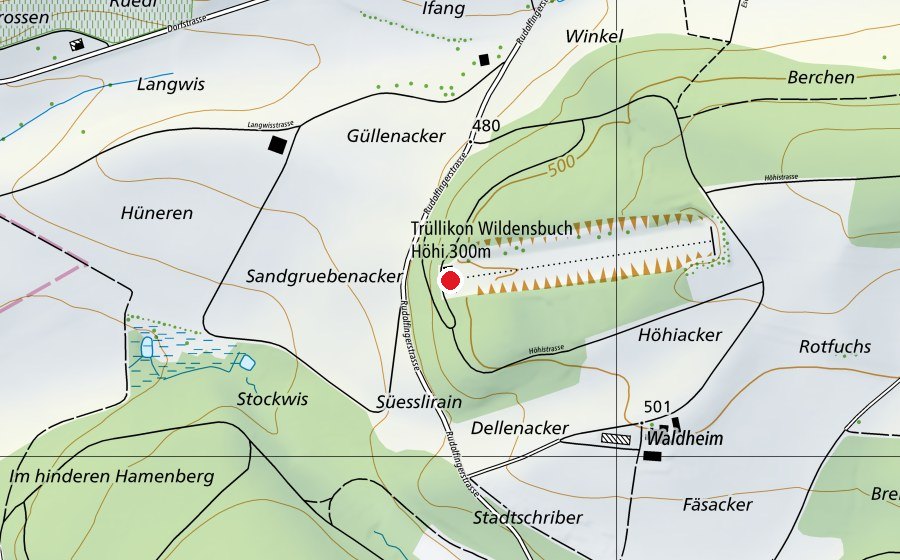 Carte indiquant l’emplacement de Trüllikon Wildensbuch Höhi 300 m (Centre sportif)