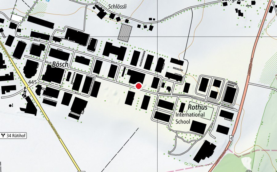 Carte indiquant l’emplacement de TSH Tennis & Squash Hünenberg AG (Centre sportif)