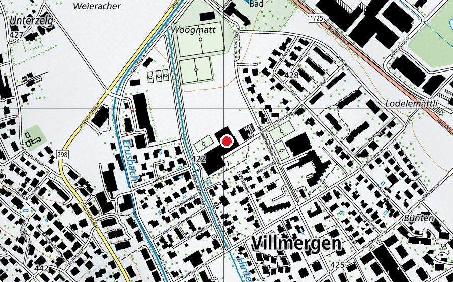 Carte indiquant l’emplacement de Tunrhalle Mühlematten (Centre sportif)