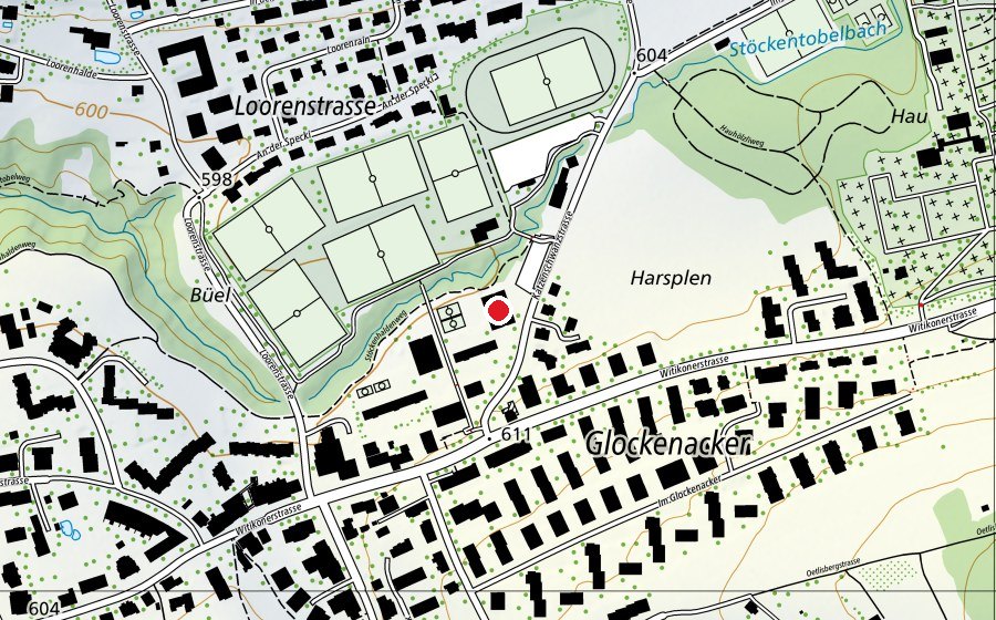 Mappa con la posizione di Turn-/Sporthalle Looren (Centro sportivo)