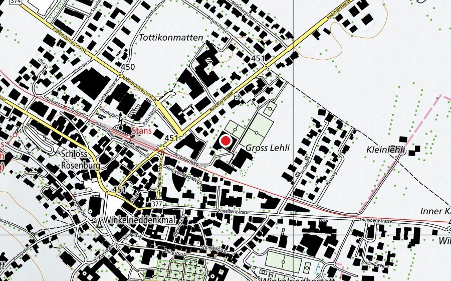 Carte indiquant l’emplacement de Turn- und Schwimmhalle Pestalozzi (Centre sportif)