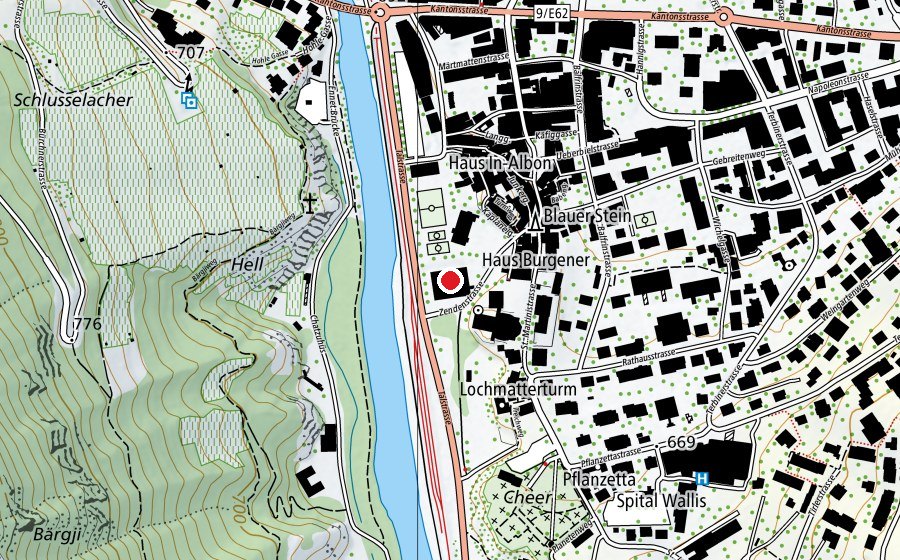 Map showing the location of Turn und Spielhalle (Sports centre)